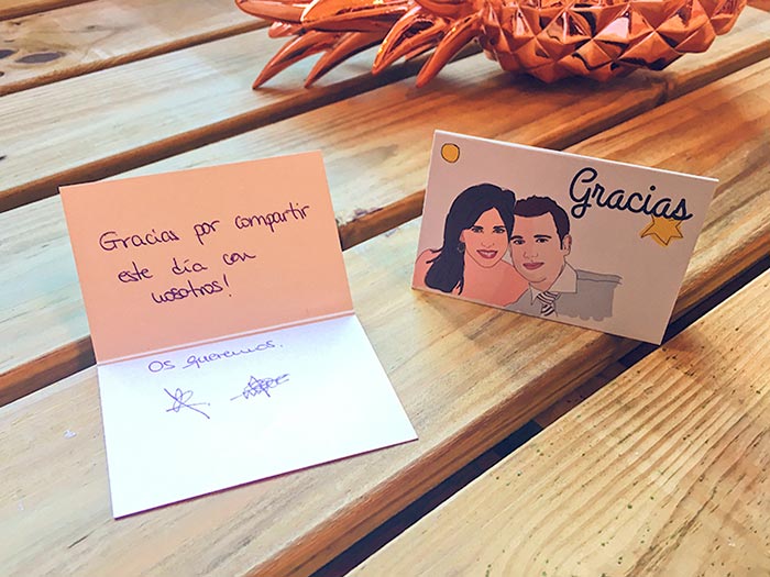 Tarjeta de agradecimiento personalizada para la boda de Yolanda y Rubén