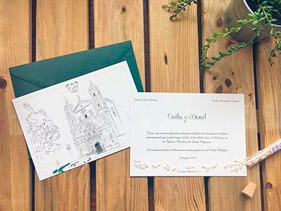 Invitación de boda personalizada con ilustración de Santa Engracia