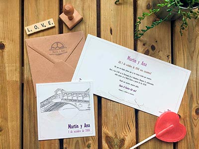 Invitación de boda con ilustración de Venecia